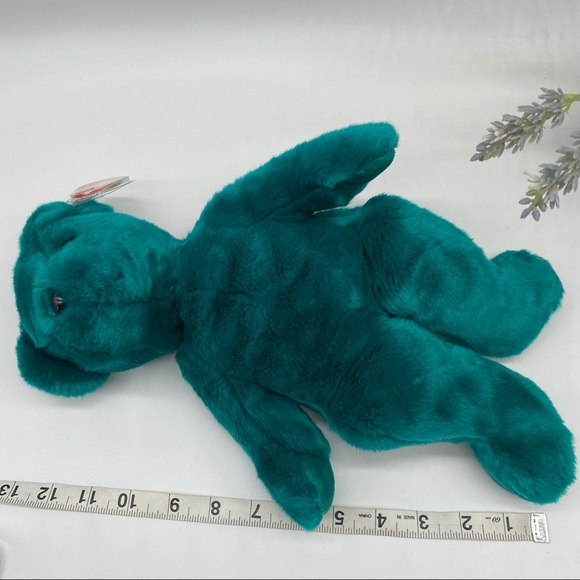 Ty Beanie Buddy Teddy Teal Beanie Baby Old Face Style Missing Ribbon With Tag - Picture 3 of 4
